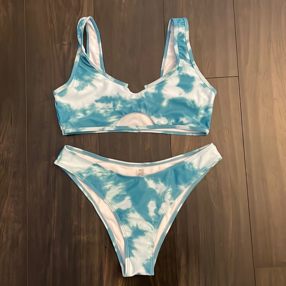 Blue Tie Dye Cutout Bikini Set